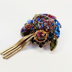 Vintage Easter Egg Marbled Rhinestone Brooch Designer Unsigned Alice Caviness